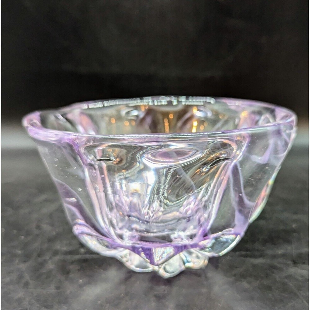 Vintage Walter Prince Art Glass Purple Swirl Console Candy Bowl 7" Signed